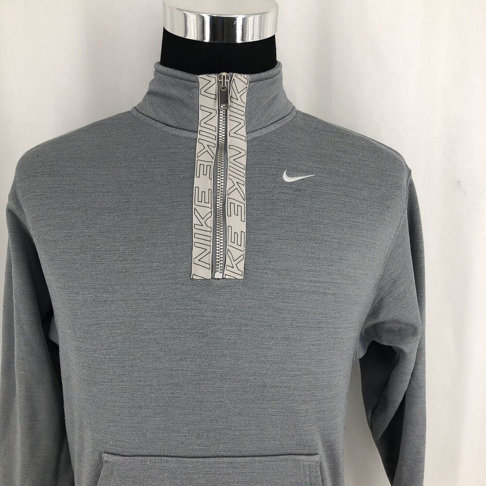 Nike Therma Fit 1/4 Zip Gray Logo Fleece Training Crew Sweatshirt CU5710 XS